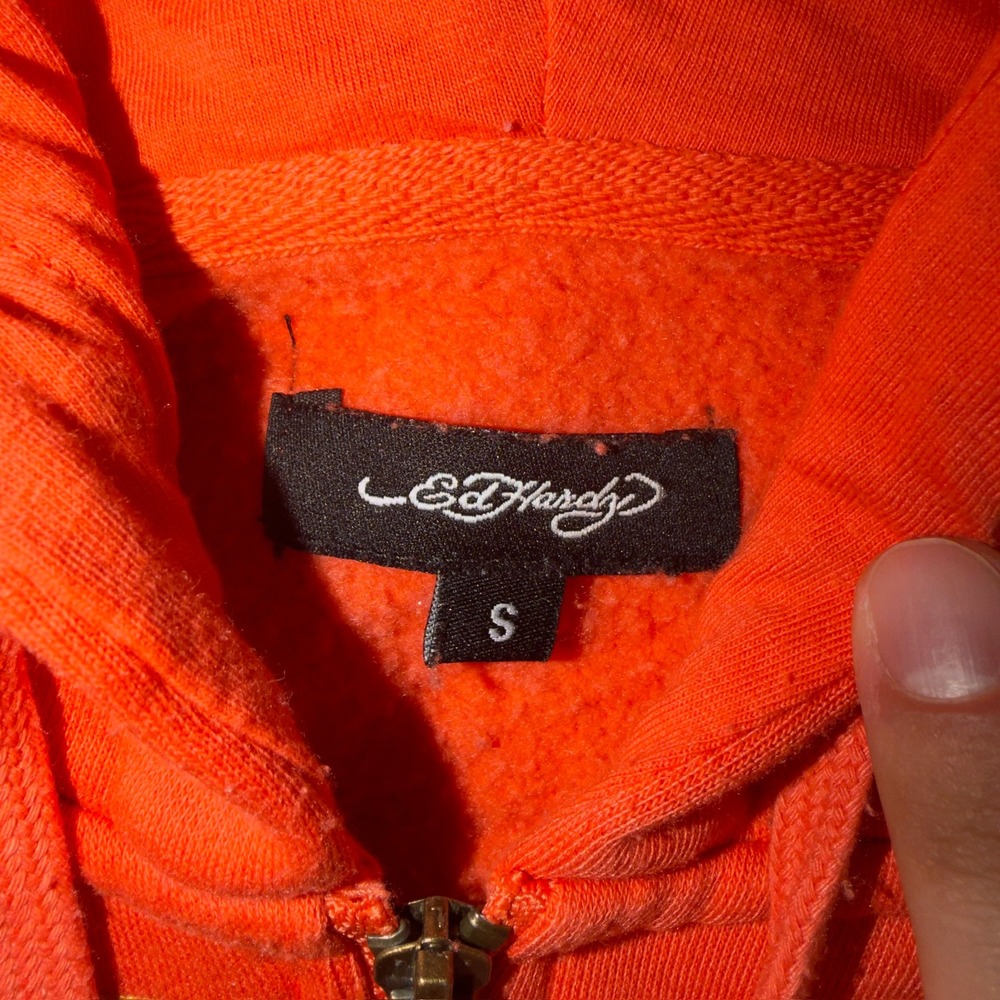 Ed Hardy Womens Orange Panther Dagger Tattoo Graphic Zip Up Hoodie Small Y2K - Picture 3 of 10